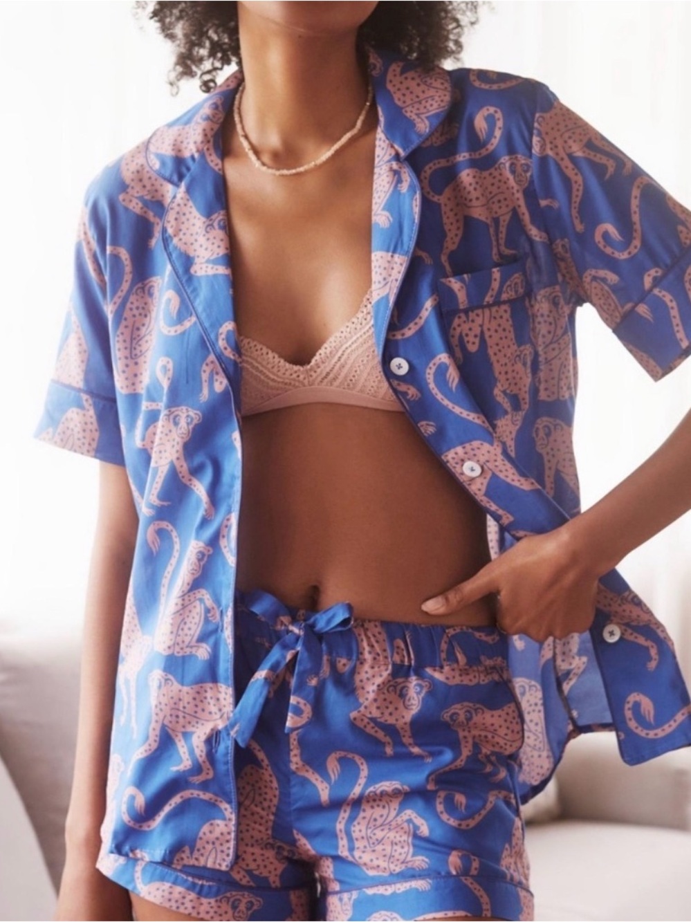 Anthropologie Desmond & Dempsey Tropical Monkey Pajama Short Set Size M
